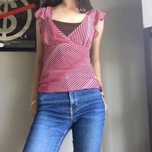 Red V Neck Blouse